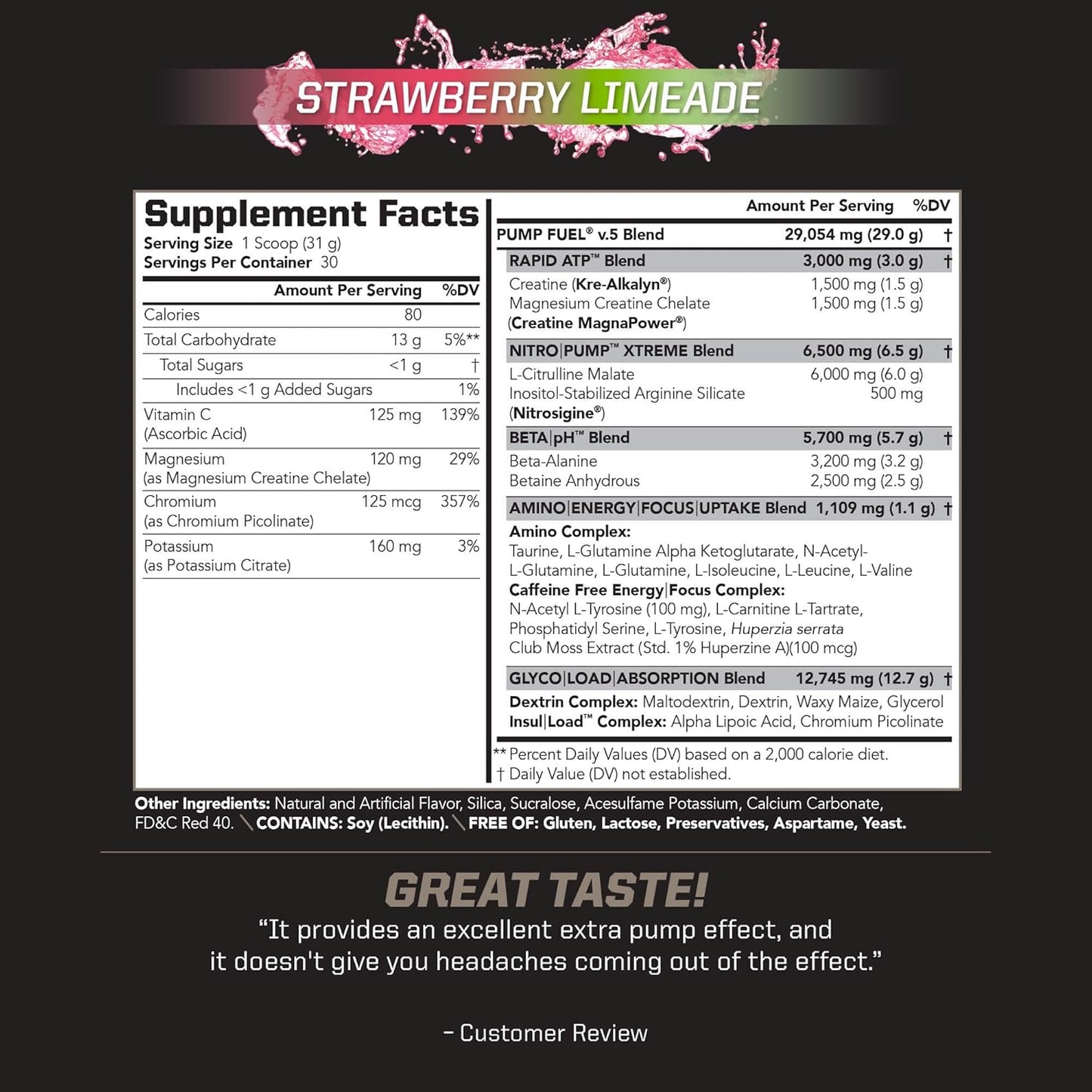 PMD Sports Ultra Pump Fuel Caffeine Free Pre Workout Drink Mix Strawberry Limeade - Energy Strength Endurance Recovery (30 Servings)