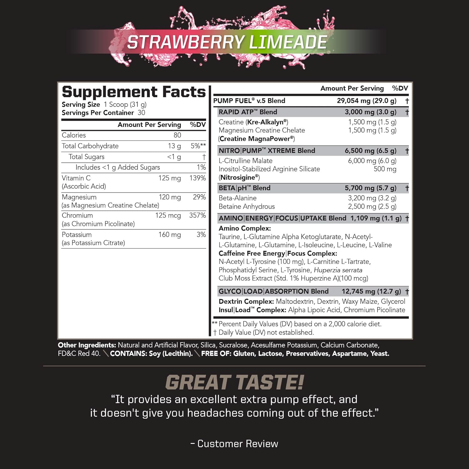 PMD Sports Ultra Pump Fuel Caffeine Free Pre Workout Drink Mix Strawberry Limeade - Energy Strength Endurance Recovery (30 Servings)
