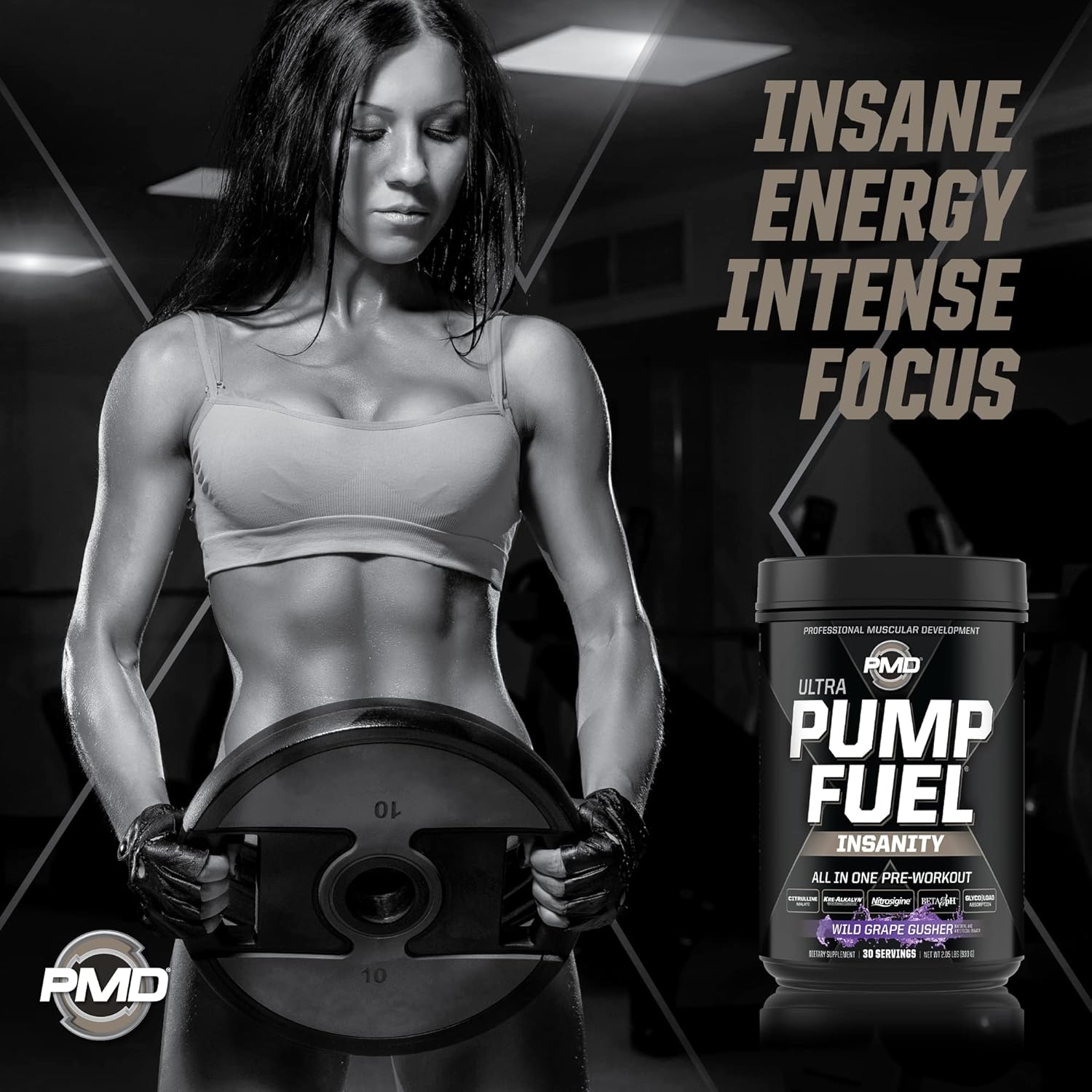 PMD Sports Ultra Pump Fuel Insanity: Pre Workout Energy Drink with Complex Carbs and Amino Energy - Wild Grape Flavor (30 Servings)