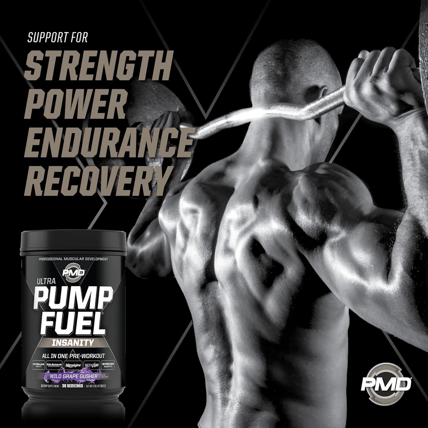 PMD Sports Ultra Pump Fuel Insanity: Pre Workout Energy Drink with Complex Carbs and Amino Energy - Wild Grape Flavor (30 Servings)