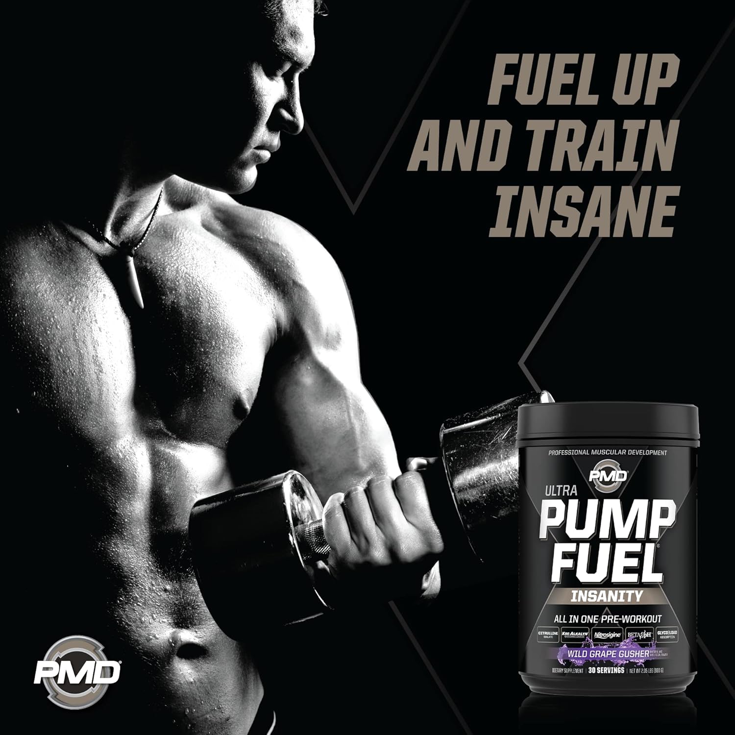 PMD Sports Ultra Pump Fuel Insanity: Pre Workout Energy Drink with Complex Carbs and Amino Energy - Wild Grape Flavor (30 Servings)