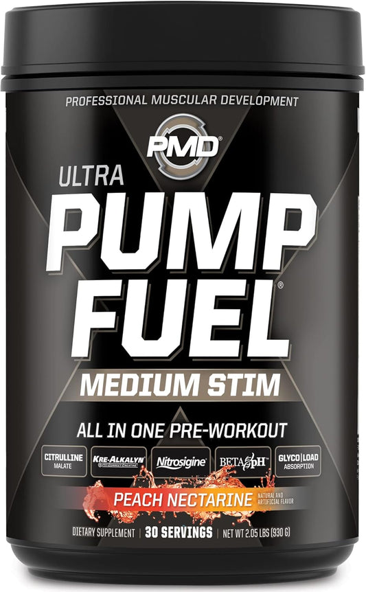 PMD Sports Ultra Pump Fuel Pre-Workout Drink Mix - Energy, Strength, Endurance, Recovery - Peach Nectarine Flavor - 30 Servings