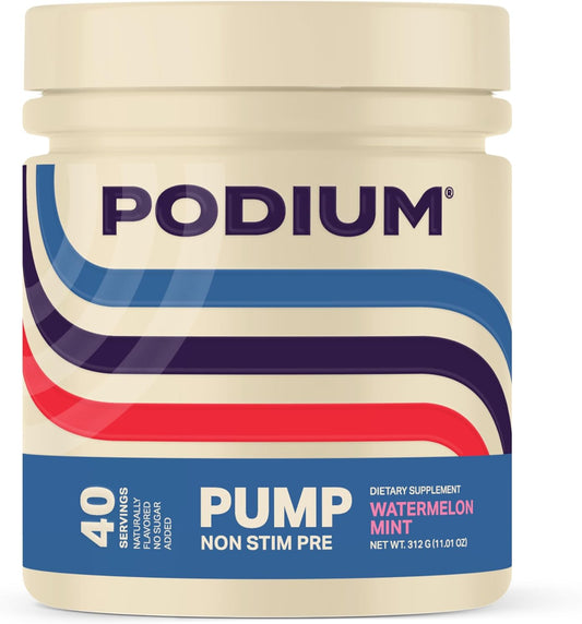 Podium Nutrition Pump Stimulant-Free Pre-Workout Supplement - 40 Servings Watermelon Mint Flavor