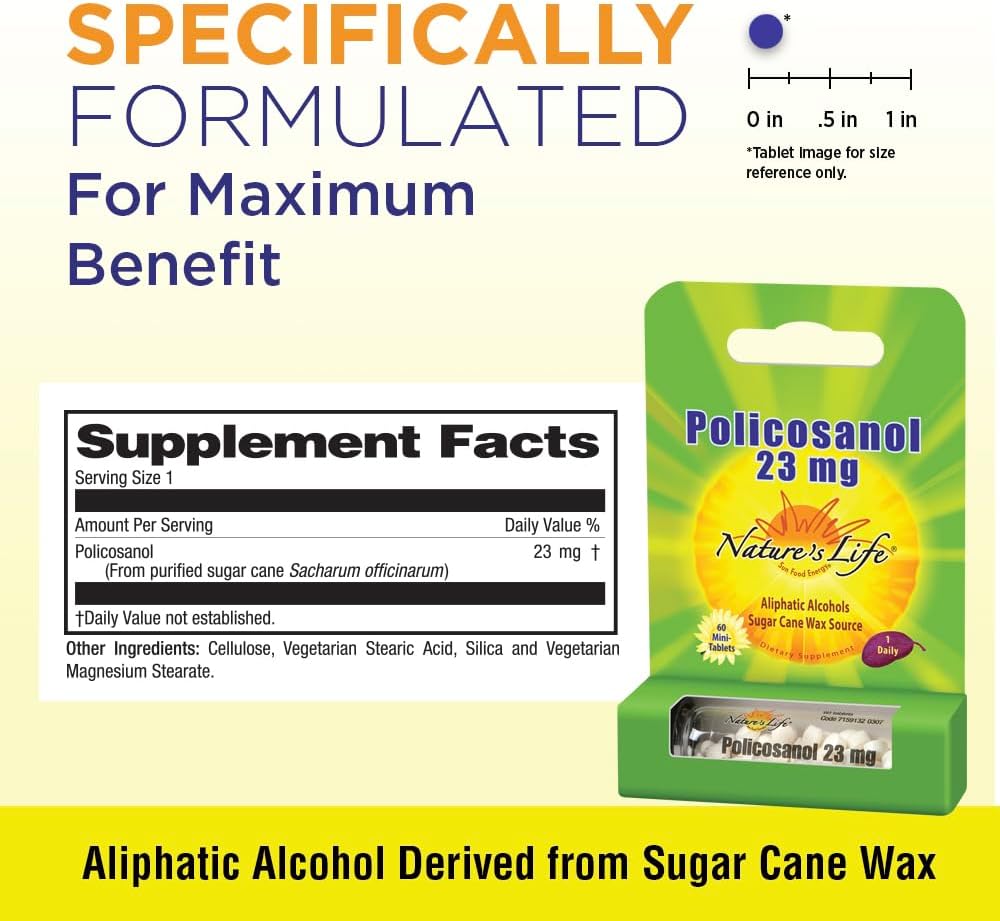 Policosanol 23mg Supplement for Cardiovascular Health - 60 Tablets - Promotes Healthy Heart & Blood Circulation