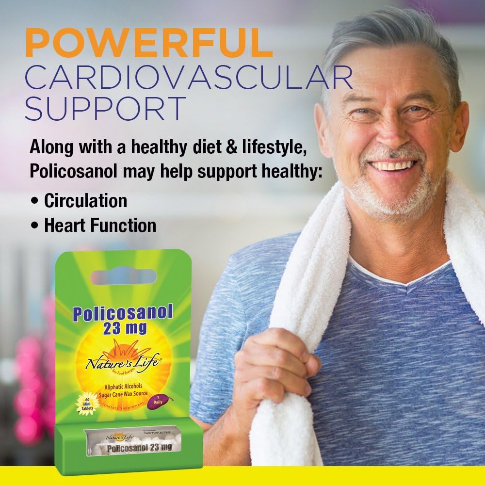 Policosanol 23mg Supplement for Cardiovascular Health - 60 Tablets - Promotes Healthy Heart & Blood Circulation