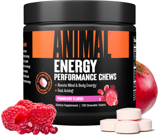 Pom-Berry Animal Energy Chews with Caffeine and Nootropics for Focus and Pre Workout - Convenient and Delicious Format