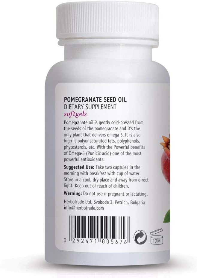 Pomegranate Seed Oil Softgels (60 Count) with Omega 5 - Antioxidant Support for Men & Women - Non GMO Formula for Immune Defense
