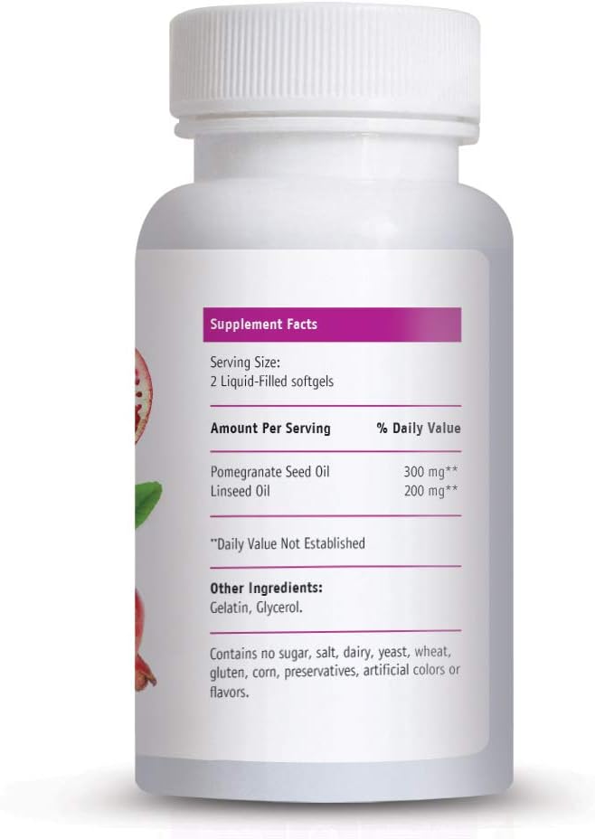 Pomegranate Seed Oil Softgels (60 Count) with Omega 5 - Antioxidant Support for Men & Women - Non GMO Formula for Immune Defense