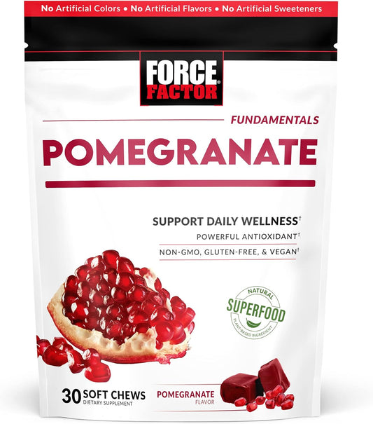 Pomegranate Soft Chews with Superfood Antioxidants for Healthy Aging, Heart, Bone, and Brain Health - 30 Chews, Non-GMO, Gluten-Free, Vegan
