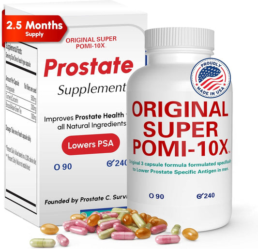 POMI 10X Prostate Support Supplement - Herbal Formula with Pomegranate, Turmeric, Green Tea - Natural Wellness & Bladder Health - 240 Count Non-GMO Vegan Capsules
