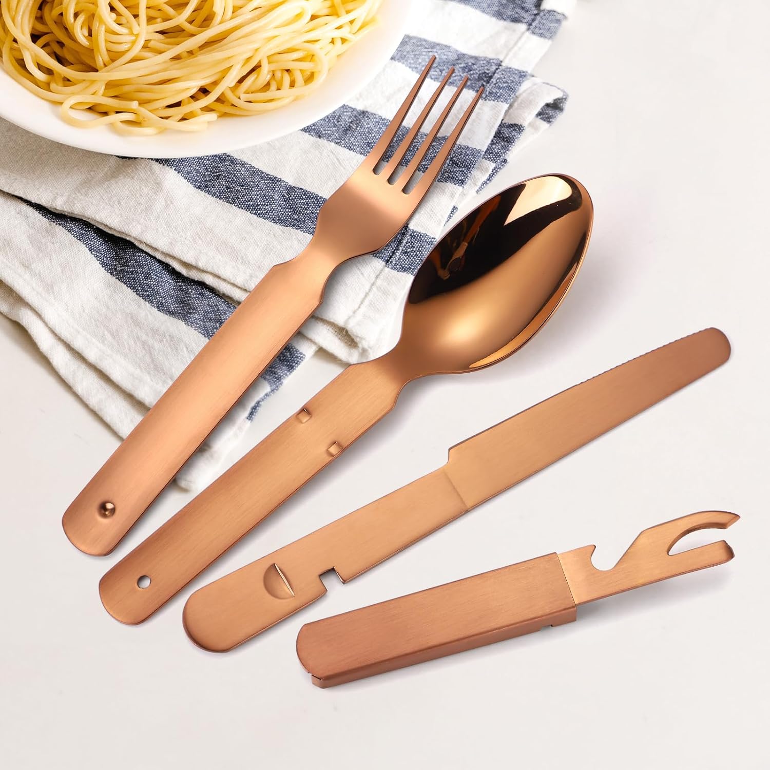 Portable Camping Silverware Set - Stainless Steel Flatware with Knife, Fork, Spoon, and Bottle Opener - Lightweight Travel Utensils for Outdoor Dining