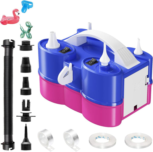 Portable Electric Balloon Pump with Dual Nozzle for Inflatables - 3-in-1 Air Blower for Latex and Foil Balloons, Pool Floats, Air Mattress - 110V Inflator Deflator
