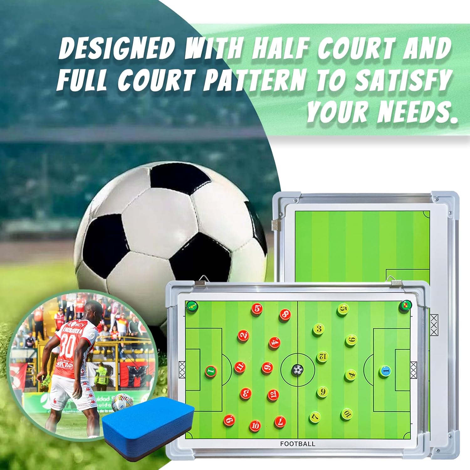 Portable Magnetic Soccer Coaching Tactics Board with Markers, Pen, and Eraser - Whiteboard Strategy for Football Coaches