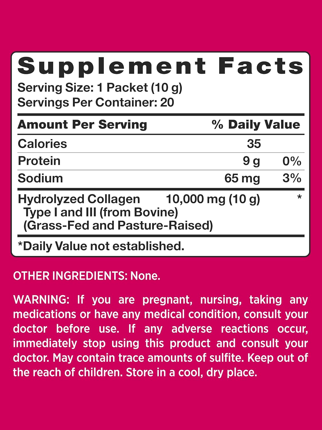 Portable PINK Collagen Powder | 20 Travel Packets | Unflavored Type 1 & 3 | Gluten-Free & Non-GMO Grass Fed Peptides