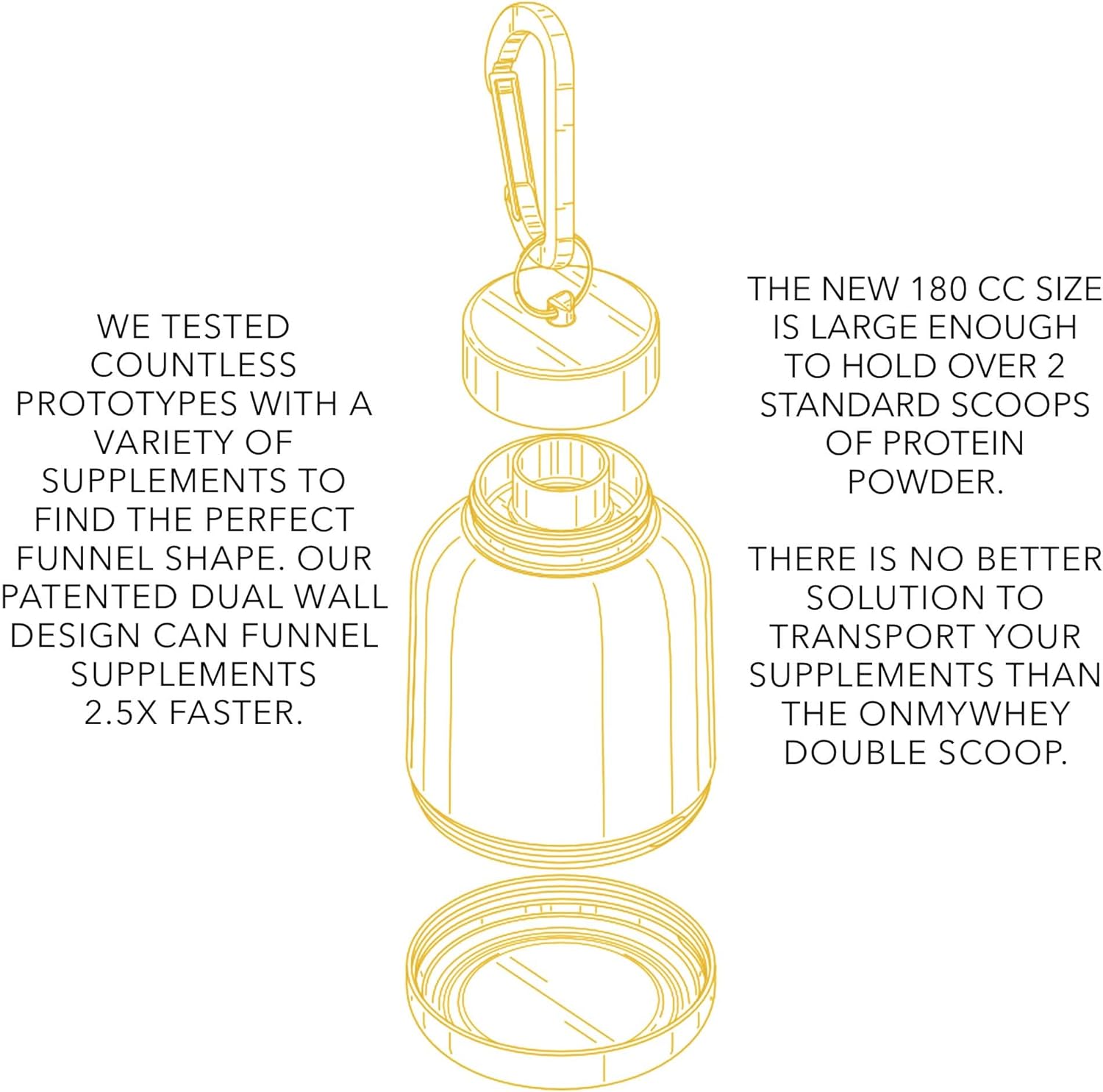 Portable Protein Powder Container with Funnel for Travel and On-the-Go Supplements - Mini Preworkout Holder Keychain Bottle for Dispensing and Mixing