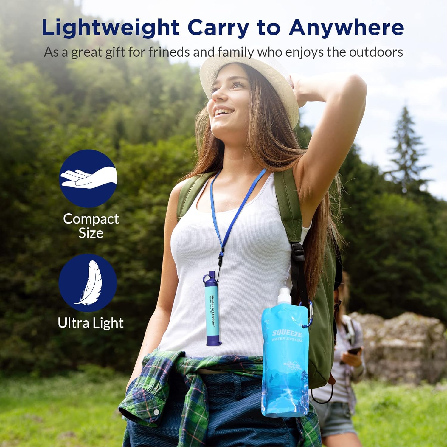 Portable Squeezable Water Filtration System with Filter Straw and Collapsible Bottle for Hiking and Camping