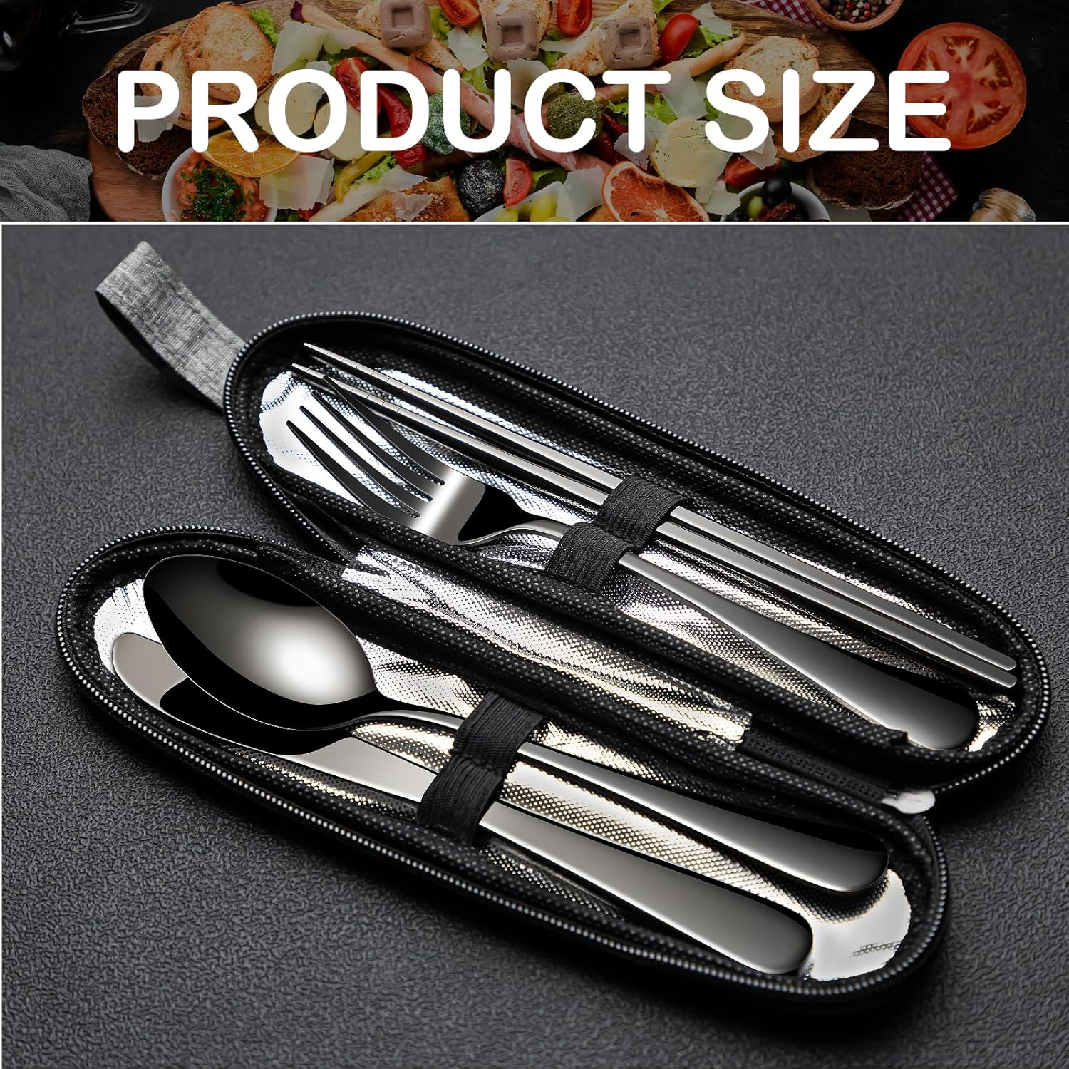 Portable Stainless Steel Flatware Set with Case - 5-Piece Travel Silverware Including Knife, Fork, Spoon, Chopsticks - Reusable Utensils for Lunch, Camping - Lightweight and Easy to Clean - Black