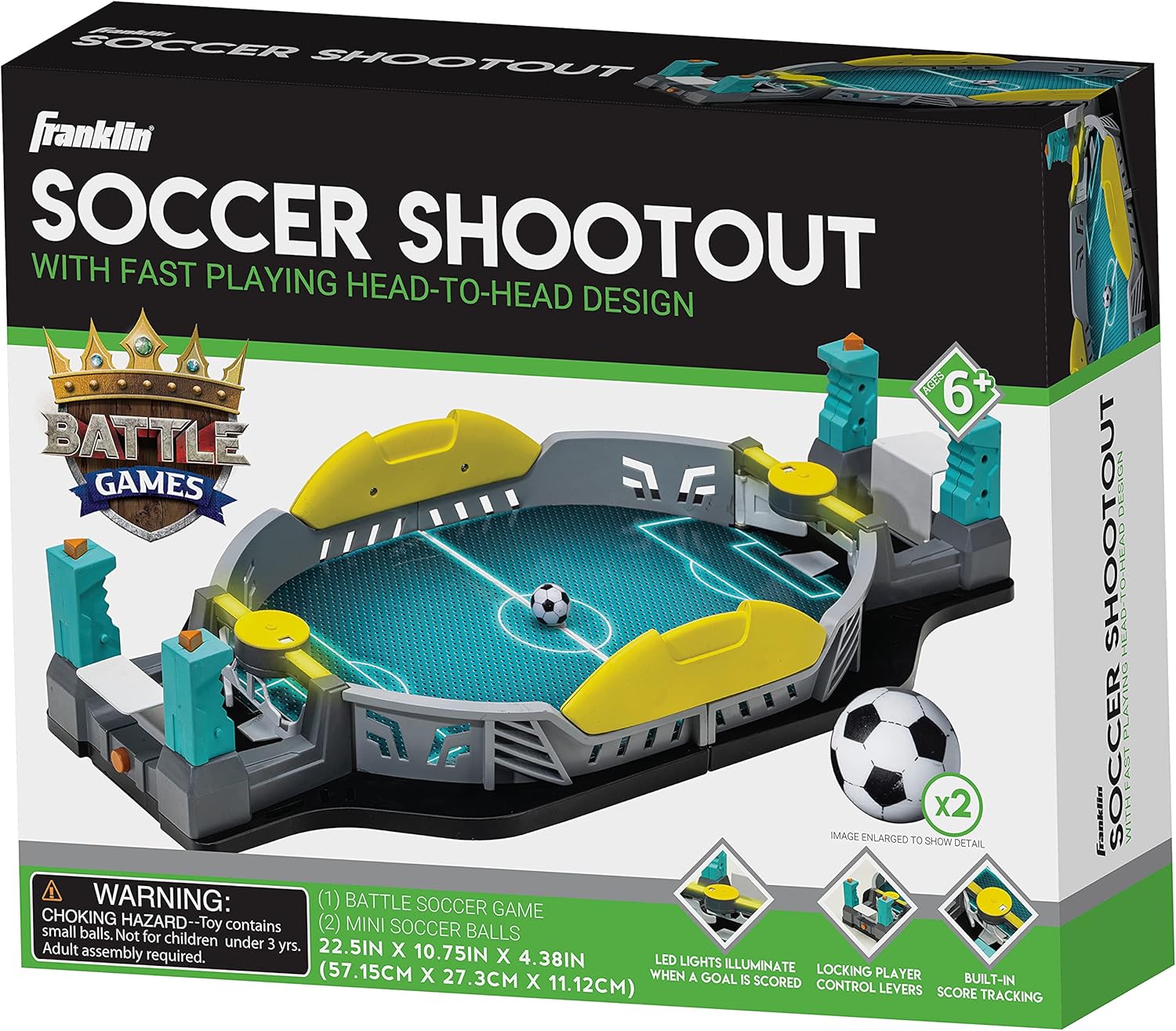 Portable Tabletop Soccer Shootout Game with LED Scoreboard and Sounds - Fun Mini Arcade Style Soccer Table for All Ages by Franklin Sports