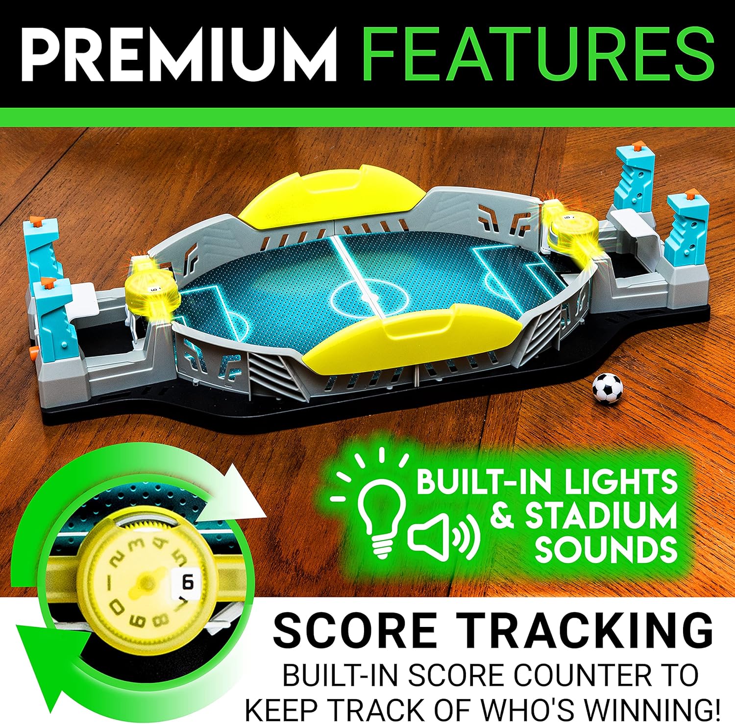 Portable Tabletop Soccer Shootout Game with LED Scoreboard and Sounds - Fun Mini Arcade Style Soccer Table for All Ages by Franklin Sports