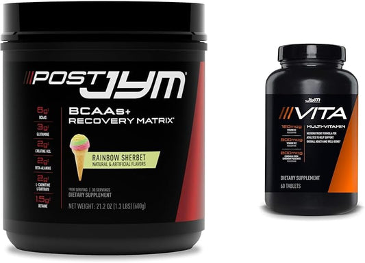 Post JYM Active Matrix Post-Workout Supplement with BCAAs & Glutamine, Rainbow Sherbert Flavor + Vita JYM Athlete's Multivitamin 60 Tablets