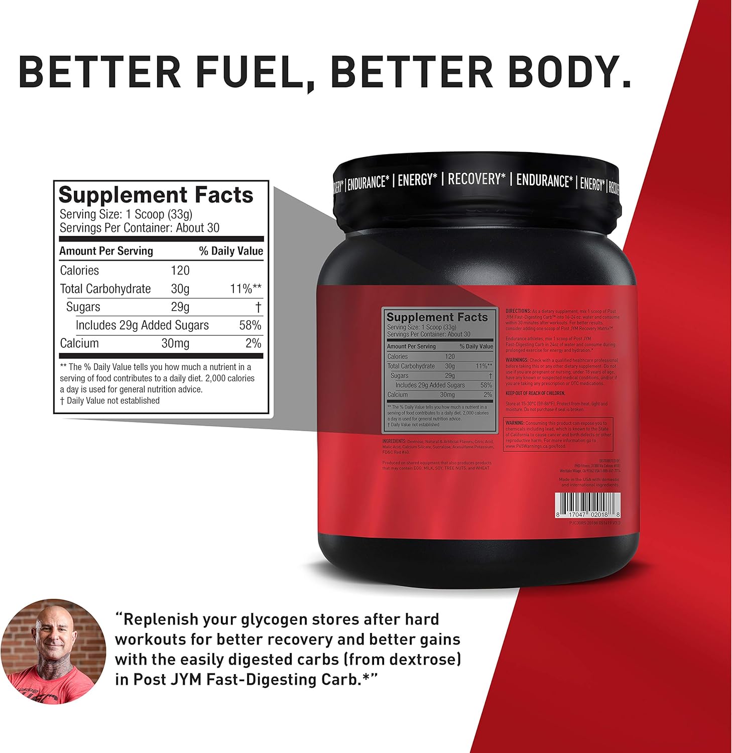 Post JYM Carb: Fast Digesting Recovery Powder for Athletic Performance & Muscle Growth - Rainbow Sherbet 30 Servings