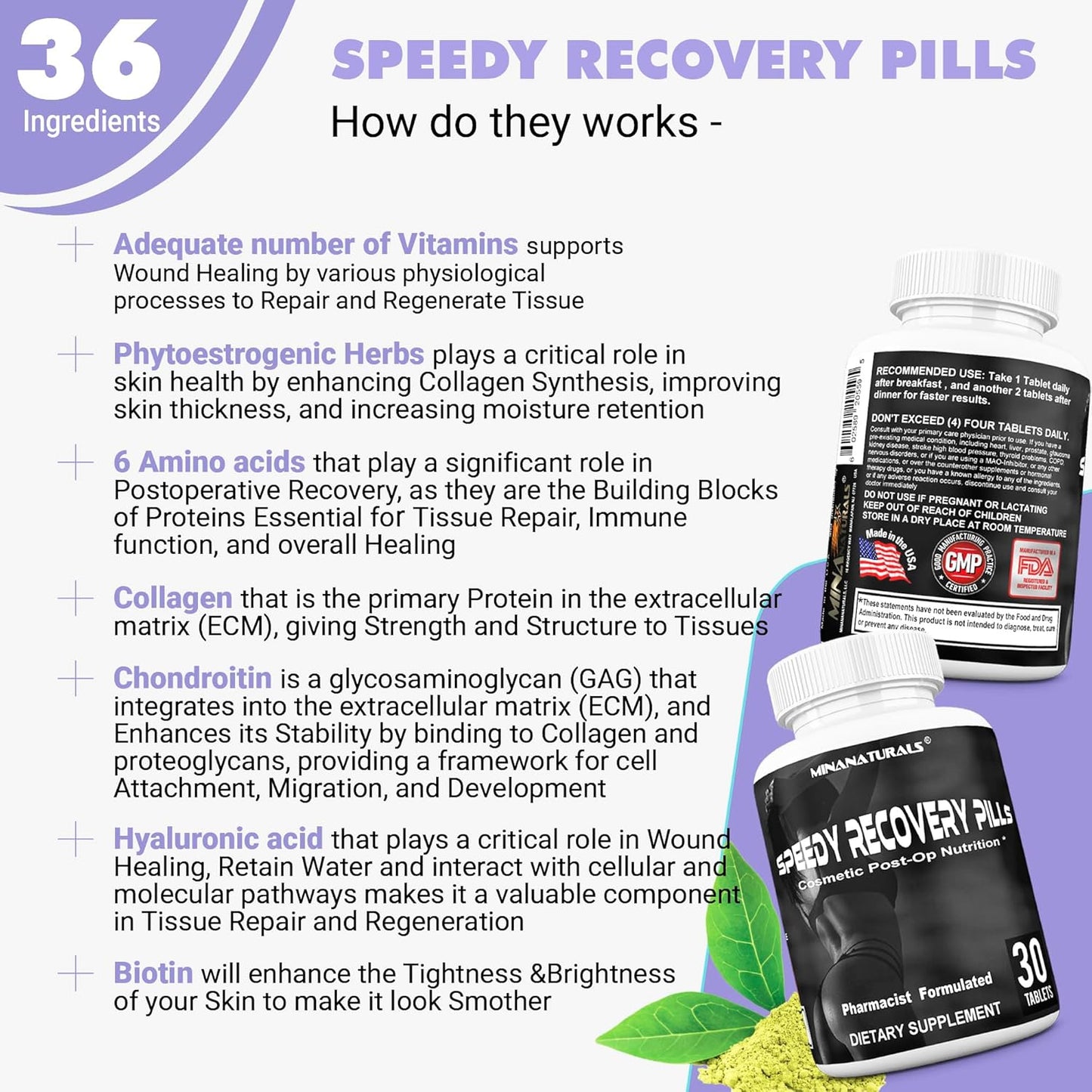 Post-Op Recovery Supplement for Speedy Healing. Scar Support Pills with Collagen Boost. Ideal for Cosmetic Surgery Recovery. 30 Tablets.