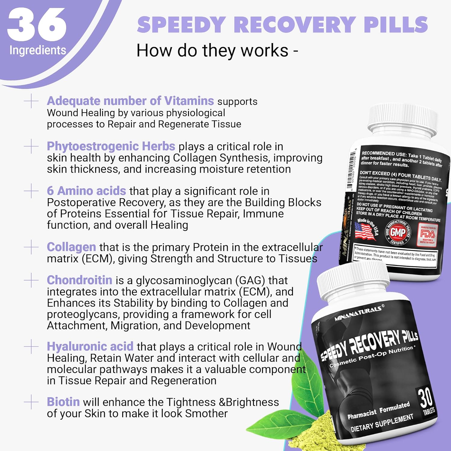 Post-Op Recovery Supplement for Speedy Healing. Scar Support Pills with Collagen Boost. Ideal for Cosmetic Surgery Recovery. 30 Tablets.
