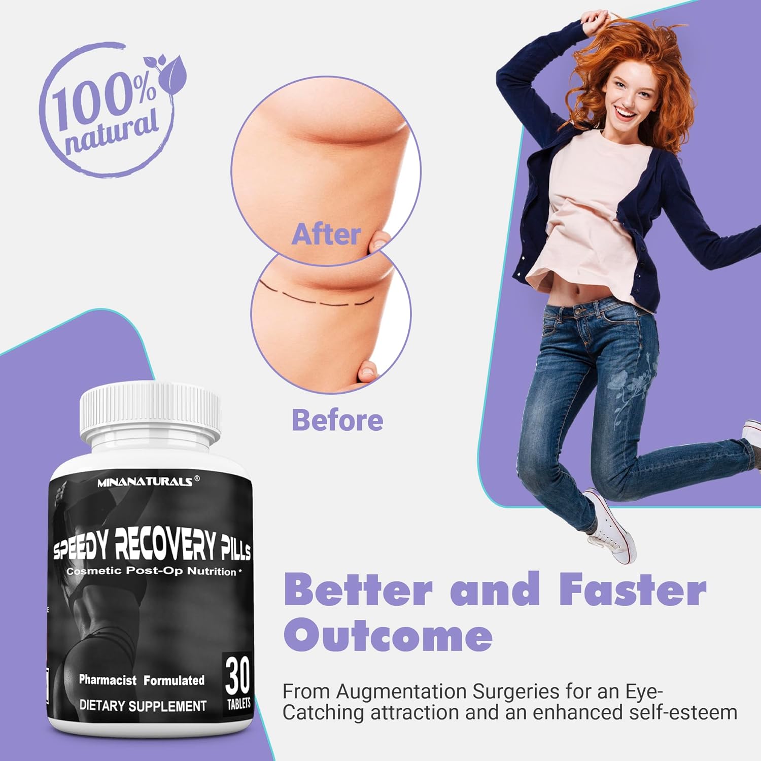 Post-Op Recovery Supplement for Speedy Healing. Scar Support Pills with Collagen Boost. Ideal for Cosmetic Surgery Recovery. 30 Tablets.