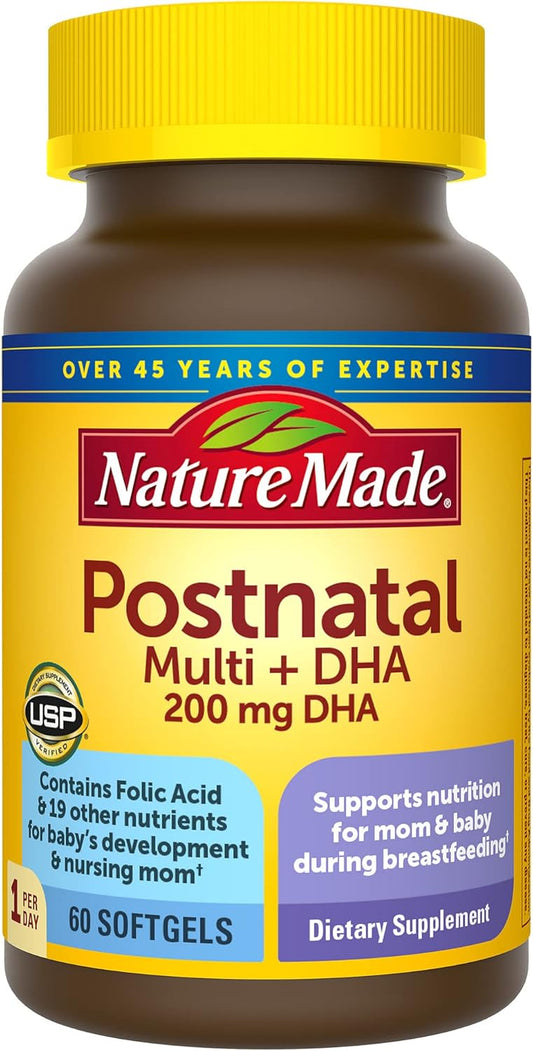 Postnatal Multivitamin with DHA for Breastfeeding Moms & Babies - 60 Softgels, Includes Iron, Vitamin D3, Calcium, Iodine & More