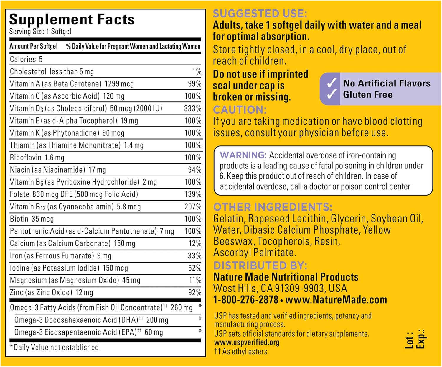 Postnatal Multivitamin with DHA for Breastfeeding Moms & Babies - 60 Softgels, Includes Iron, Vitamin D3, Calcium, Iodine & More