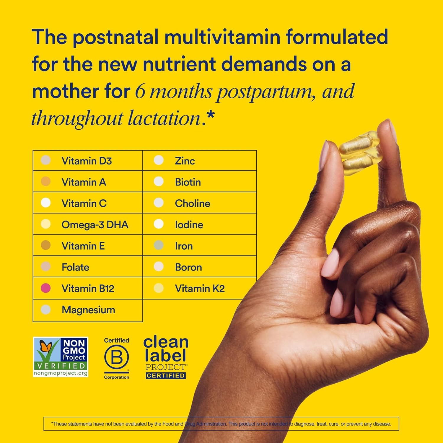 Postnatal Multivitamin with Omega-3 DHA, Choline, and Essential Vitamins for Postpartum and Breastfeeding Support - 30 Day Supply