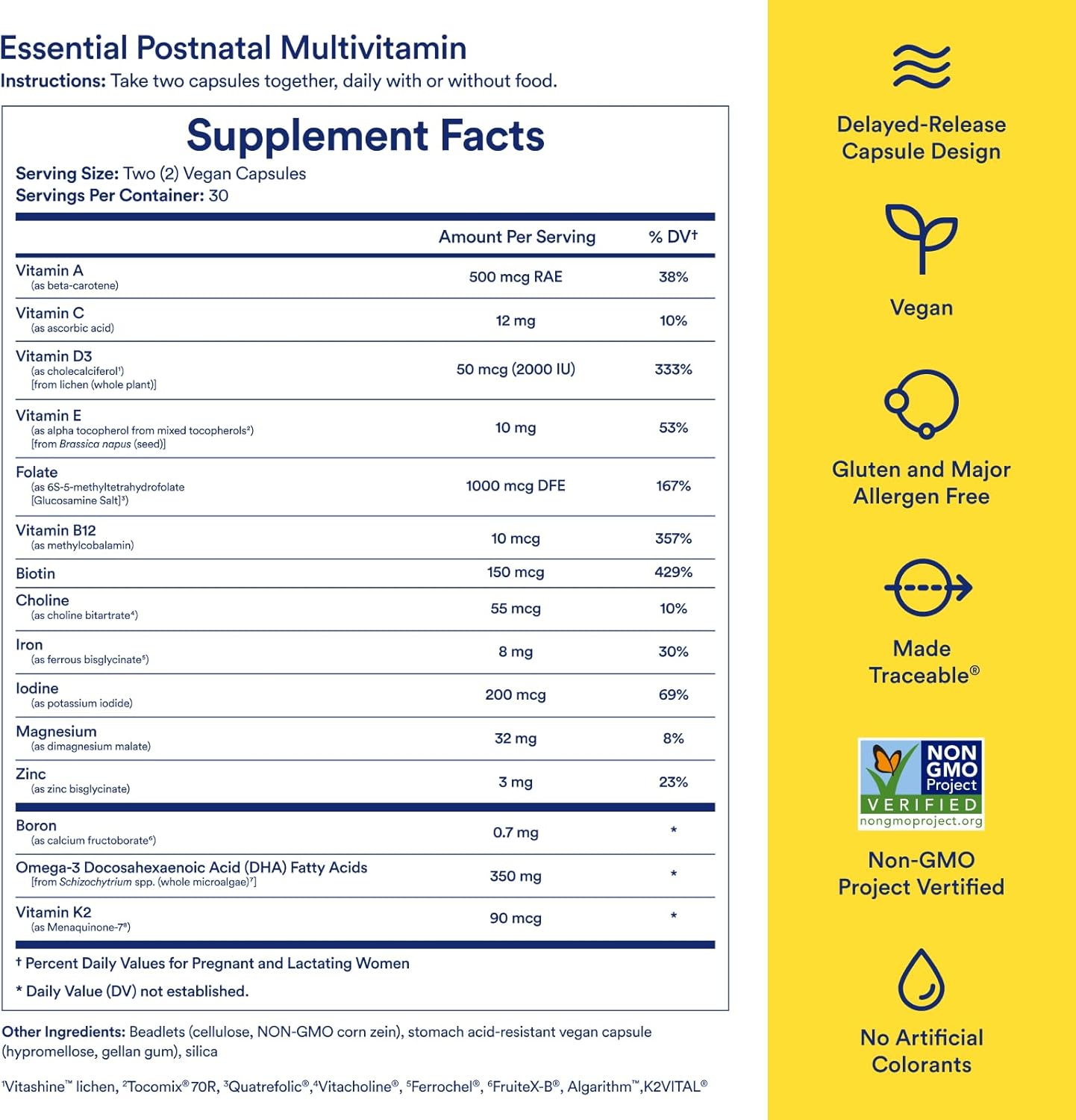 Postnatal Multivitamin with Omega-3 DHA, Choline, and Essential Vitamins for Postpartum and Breastfeeding Support - 30 Day Supply