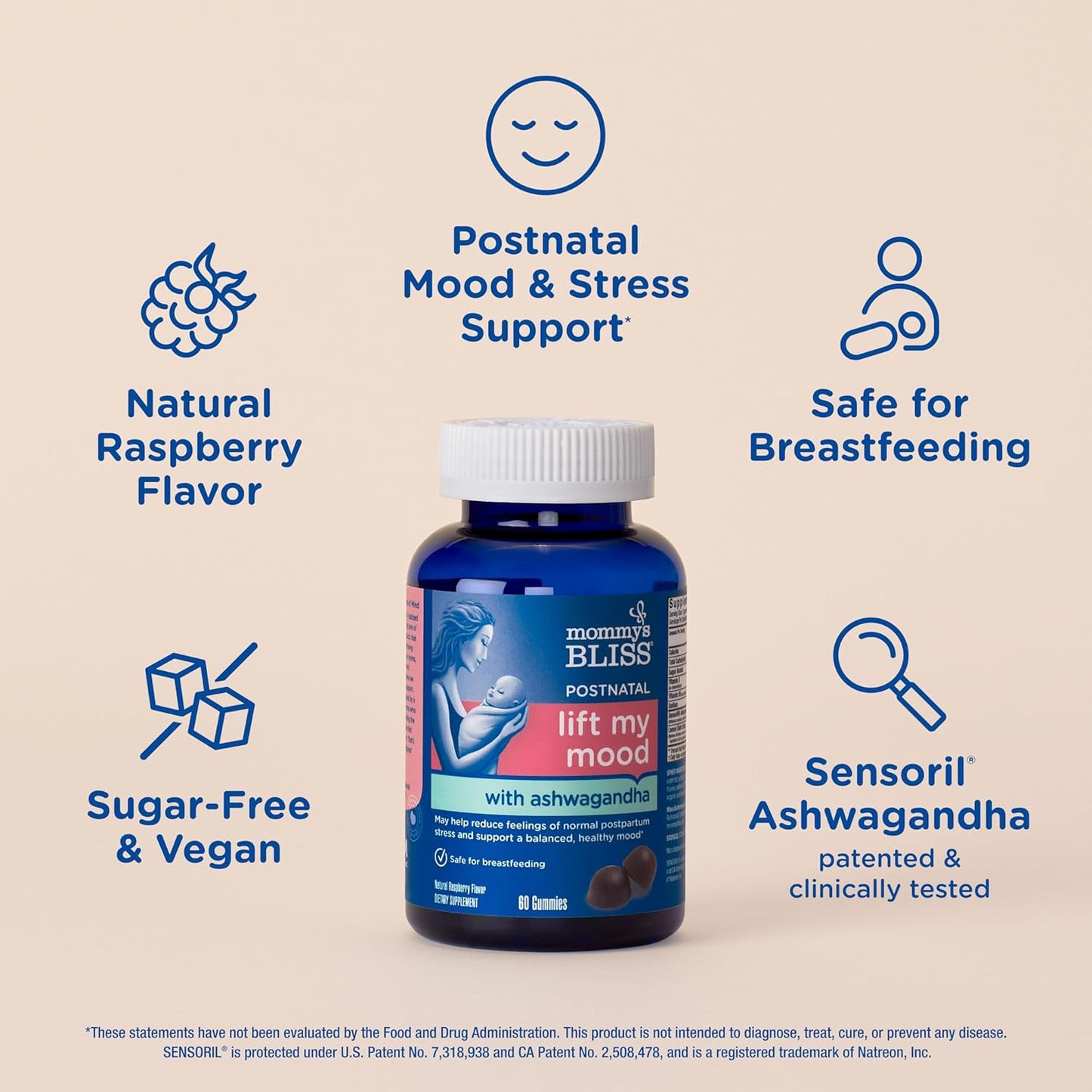 Postnatal Support Ashwagandha Gummies - Reduce Stress, Support Healthy Mood - Vegan Raspberry - 60 ct