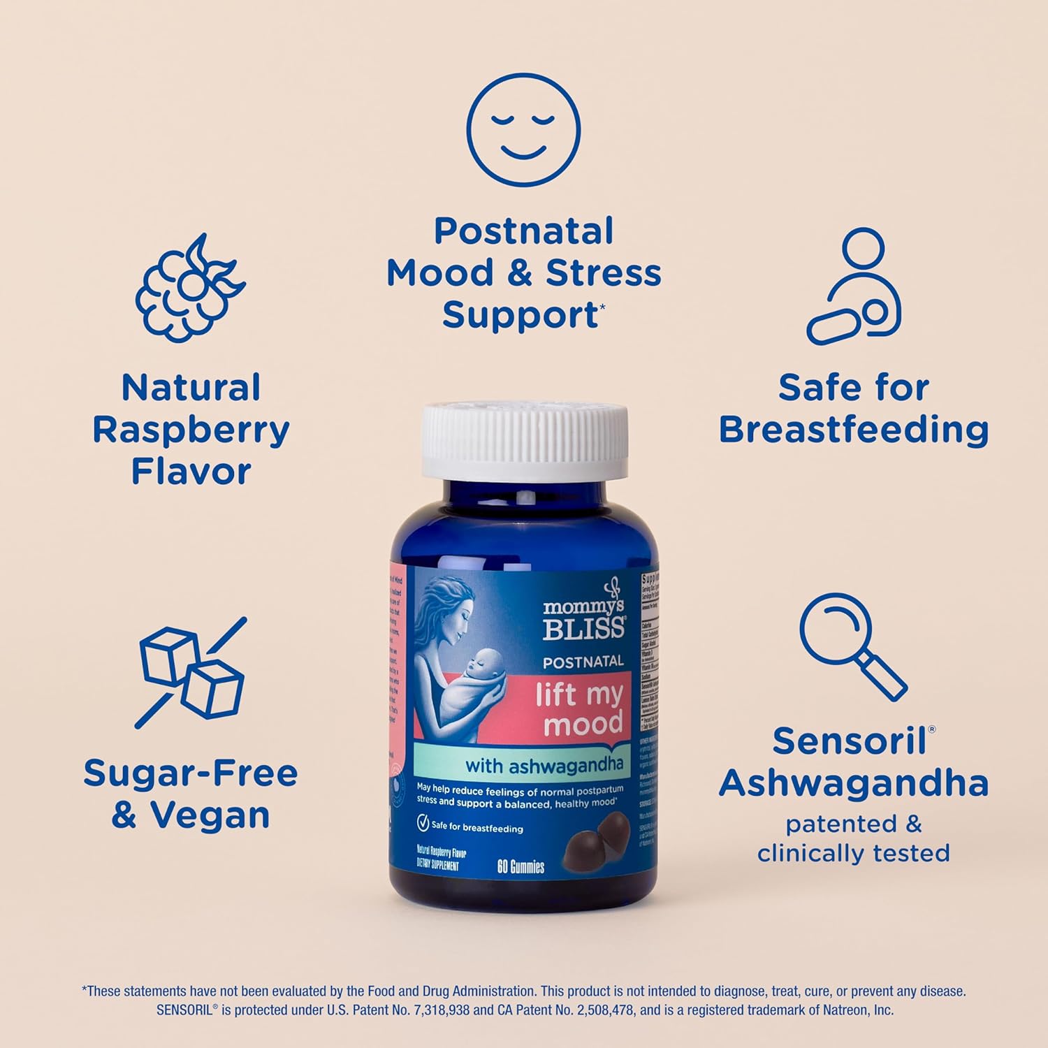 Postnatal Support Ashwagandha Gummies - Reduce Stress, Support Healthy Mood - Vegan Raspberry - 60 ct