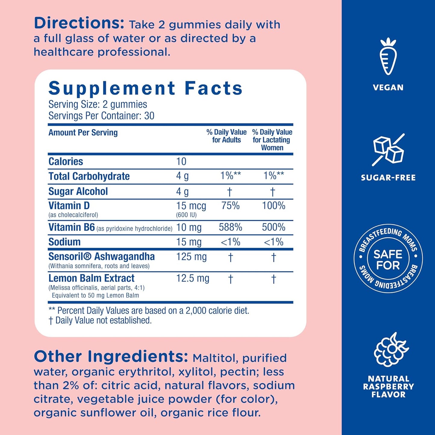 Postnatal Support Ashwagandha Gummies - Reduce Stress, Support Healthy Mood - Vegan Raspberry - 60 ct