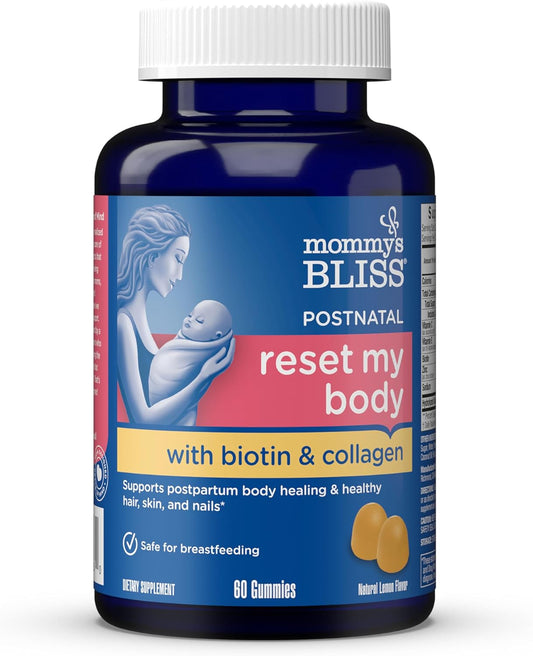Postnatal Support Gummies with Biotin & Collagen for Postpartum Energy & Joint Health, Hair, Skin & Nails - Gluten Free - 60 Gummies