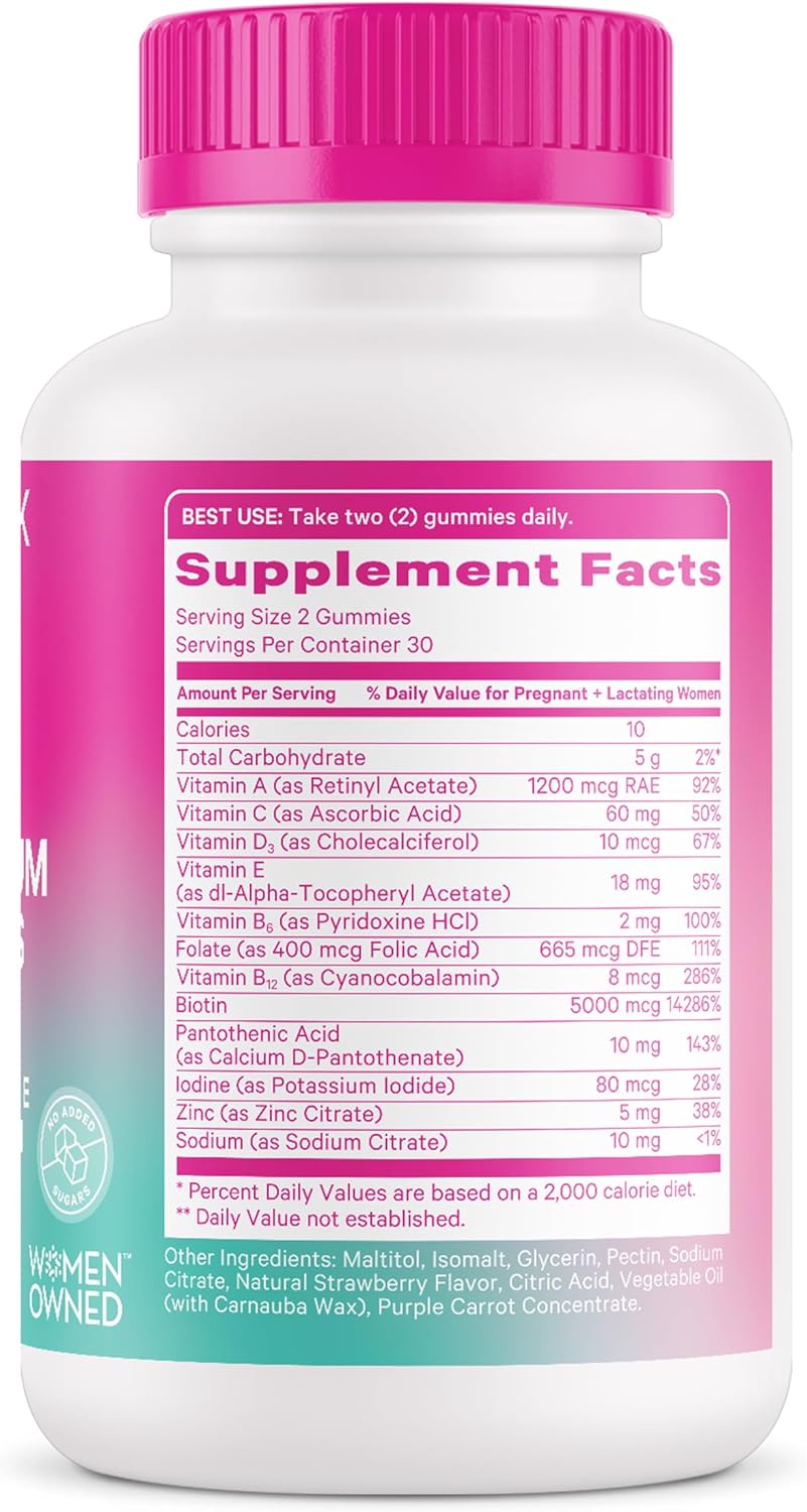 Postpartum Hair Loss Gummies with Biotin, Vitamin E, Pantothenic Acid, B6 & B12 - Strong Hair, Skin, Nails - New Mom Essentials - 60 Gummies