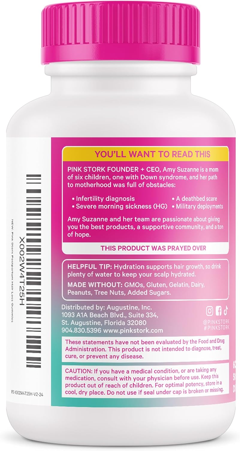 Postpartum Hair Loss Gummies with Biotin, Vitamin E, Pantothenic Acid, B6 & B12 - Strong Hair, Skin, Nails - New Mom Essentials - 60 Gummies