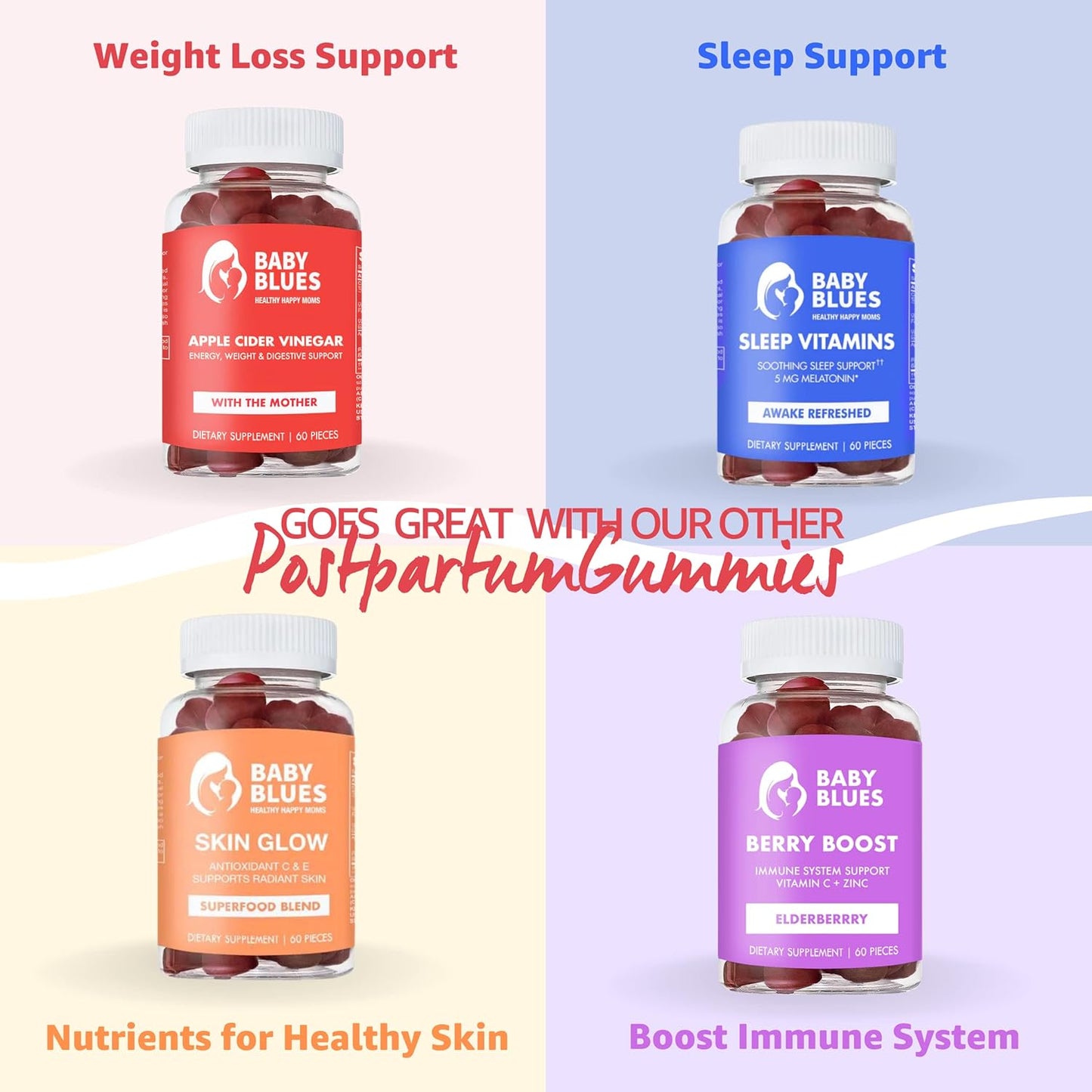 Postpartum Hair Loss Vitamins with Biotin, Collagen, & Folate - Full Hair Cycle Pack for Baby Blues - Hair Growth Support