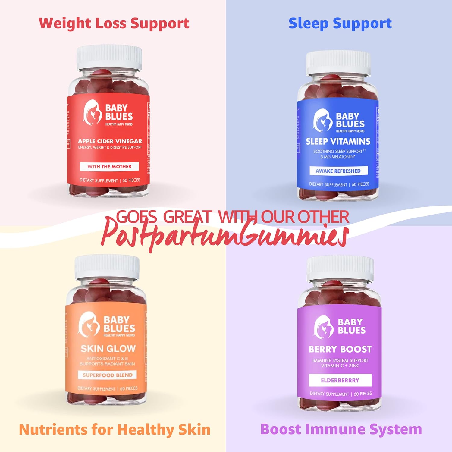 Postpartum Hair Loss Vitamins with Biotin, Collagen, & Folate - Full Hair Cycle Pack for Baby Blues - Hair Growth Support