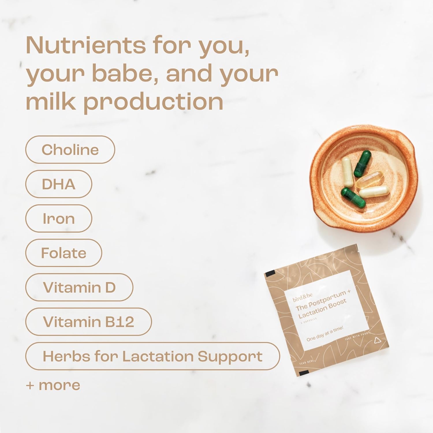 Postpartum Lactation Boost Vitamins for Hormone Support & Milk Supply - Includes DHA, Iron, Choline, B12 - 30-Day Supply
