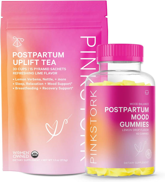 Postpartum Mood Support Bundle: Gummies & Uplift Tea for Hormone Balance, Recovery, Vitamin D, Immune Boost - Postpartum Essentials