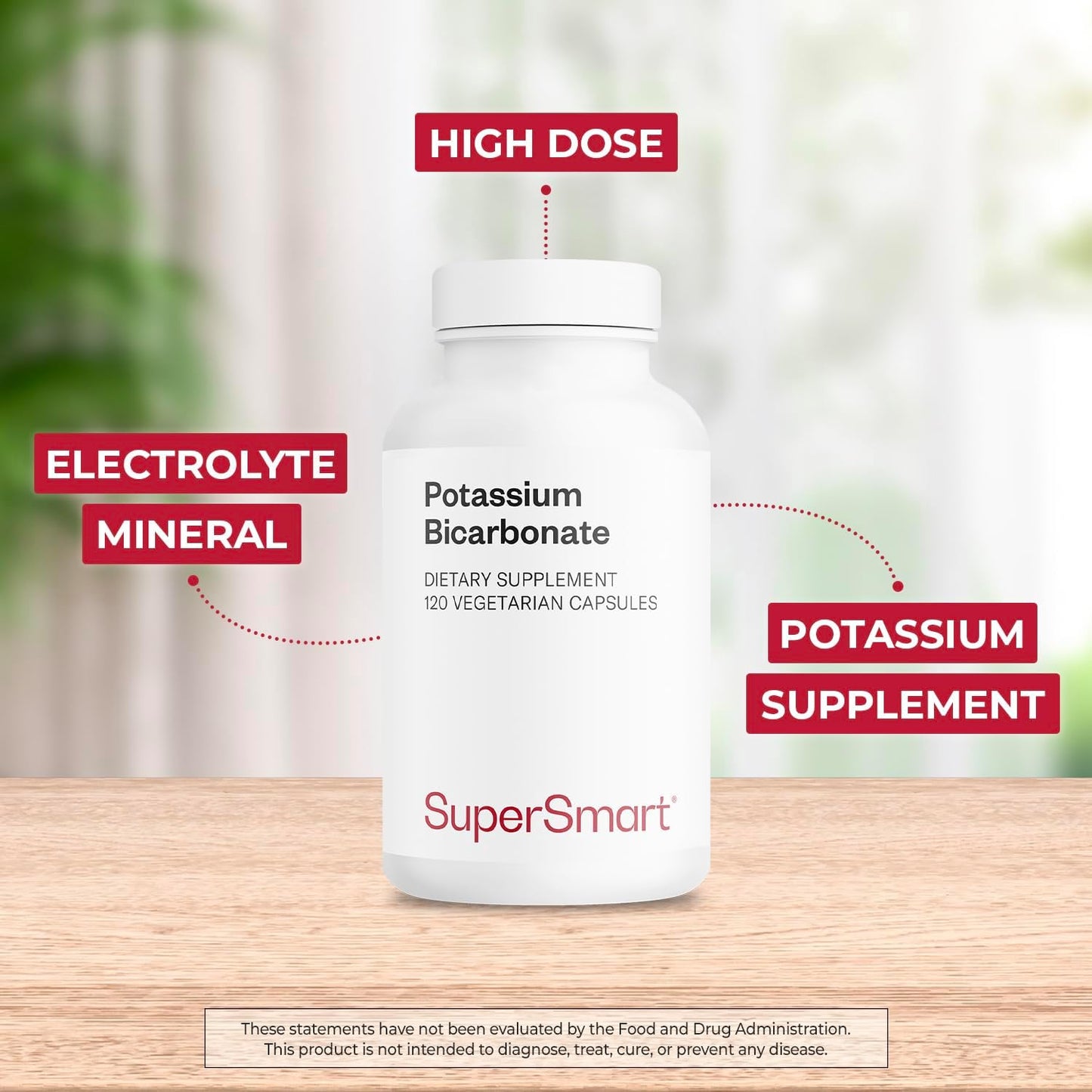 Potassium Bicarbonate Capsules - Electrolyte Balance Support - Non-GMO & Gluten-Free - 120 Vegetarian Capsules