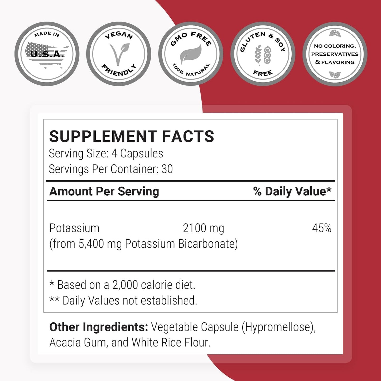Potassium Bicarbonate Capsules - Electrolyte Balance Support - Non-GMO & Gluten-Free - 120 Vegetarian Capsules