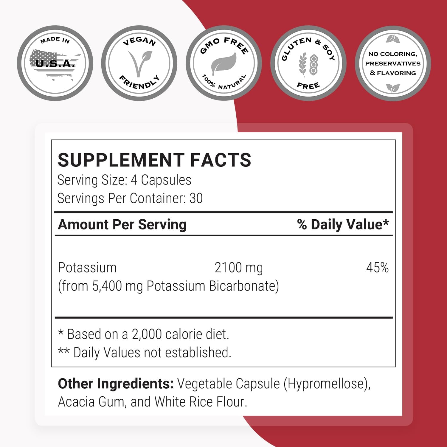 Potassium Bicarbonate Capsules - Electrolyte Balance Support - Non-GMO & Gluten-Free - 120 Vegetarian Capsules