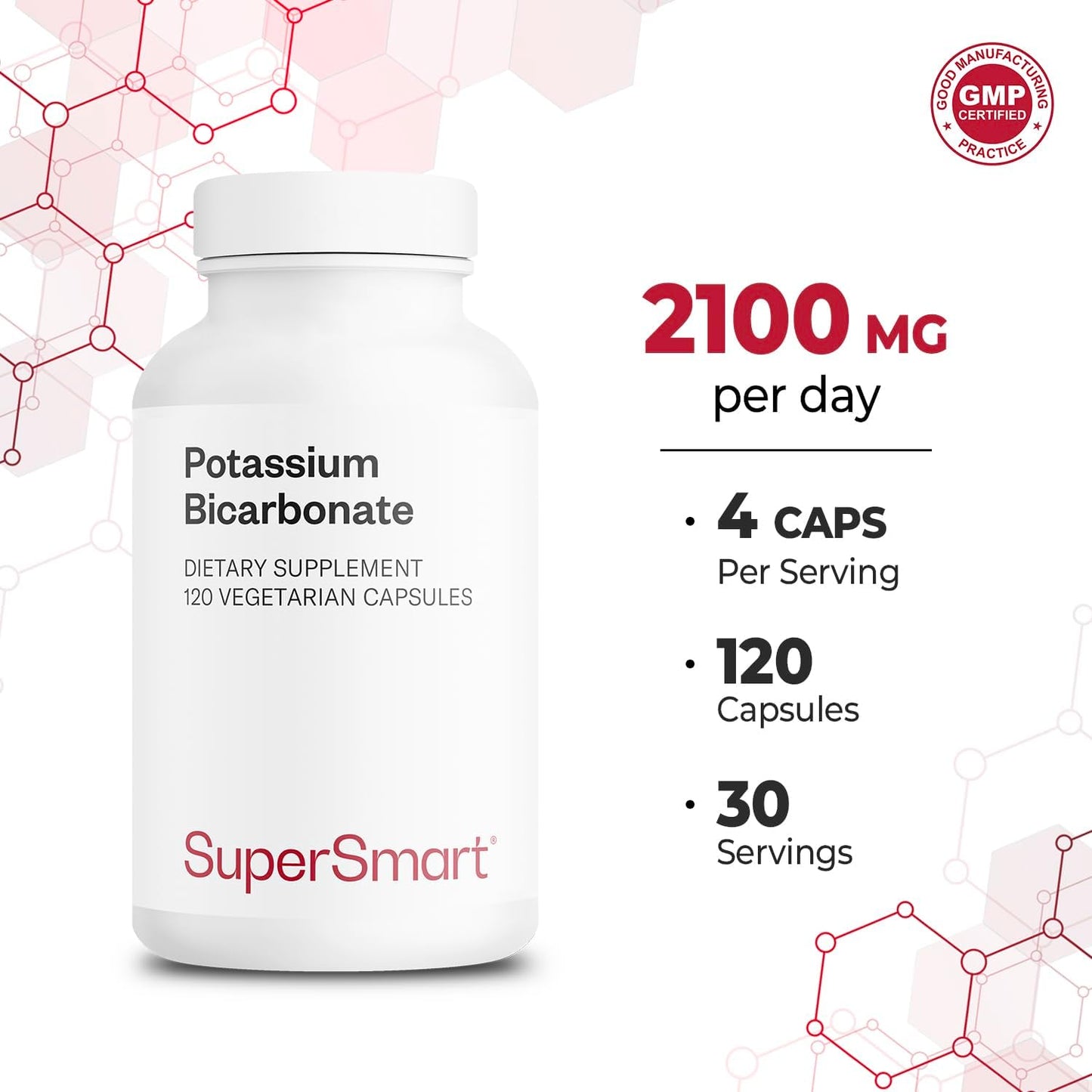 Potassium Bicarbonate Capsules - Electrolyte Balance Support - Non-GMO & Gluten-Free - 120 Vegetarian Capsules