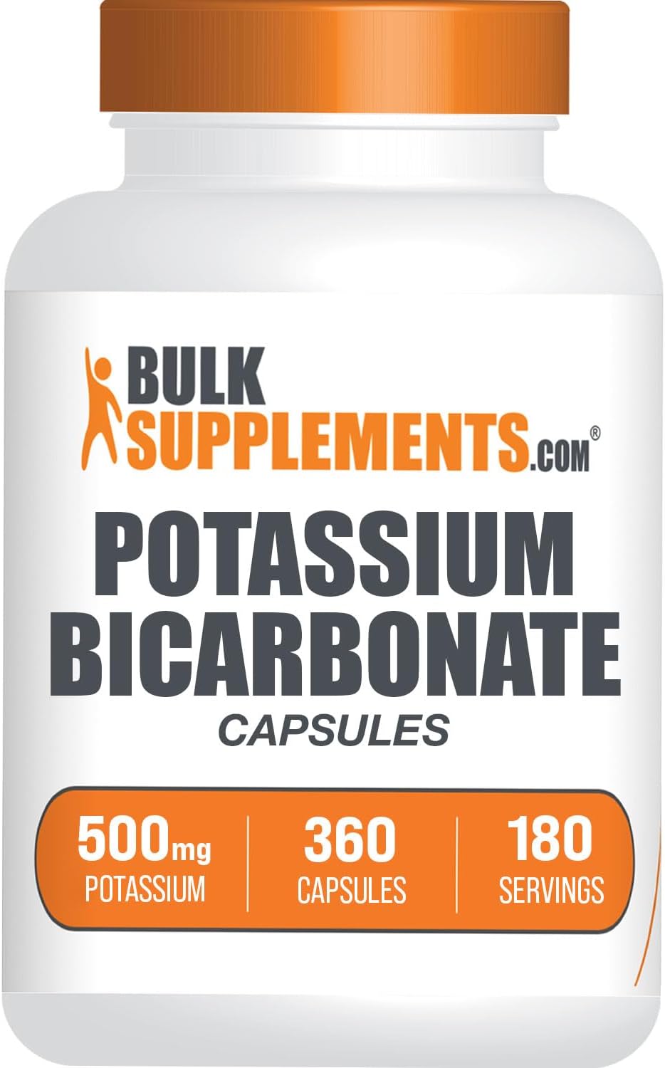 Potassium Bicarbonate Capsules 500mg - Gluten Free Potassium Supplement, 360 Capsules - BulkSupplements.com