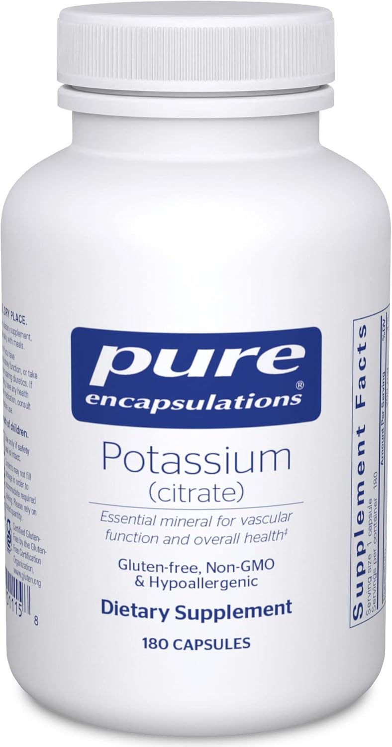 Potassium Citrate Capsules - Supports Nerve, Muscle, Adrenals, Hormones, Heart Health & Energy - 180 ct.