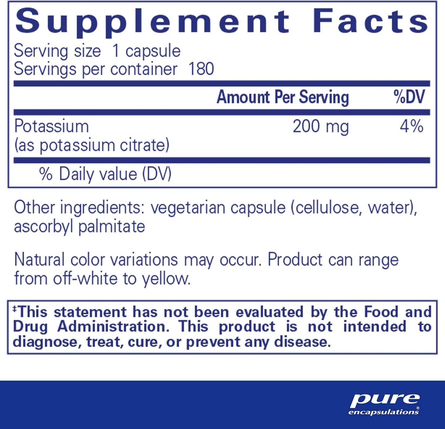 Potassium Citrate Capsules - Supports Nerve, Muscle, Adrenals, Hormones, Heart Health & Energy - 180 ct.