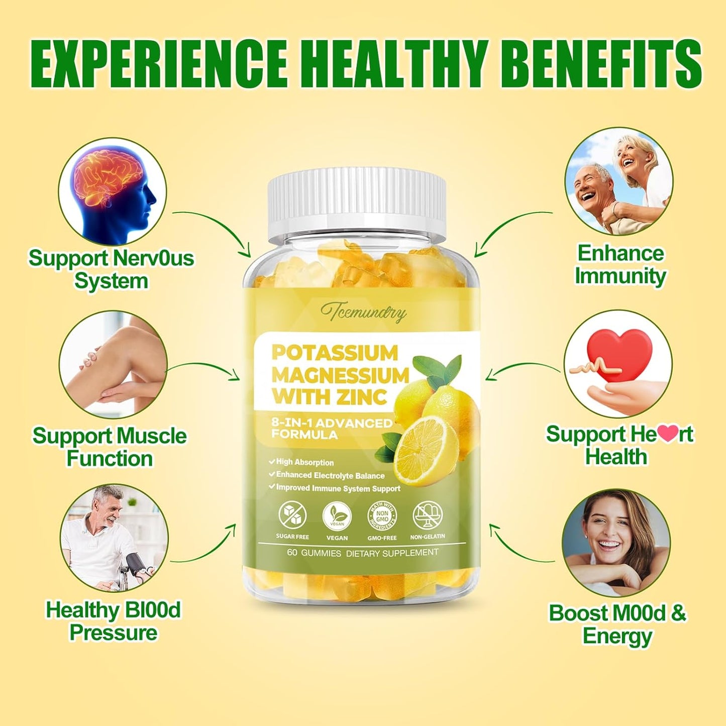 Potassium Citrate Gummies for Adults - 99 mg Supplement for Muscle, Electrolyte, Energy - With Magnesium